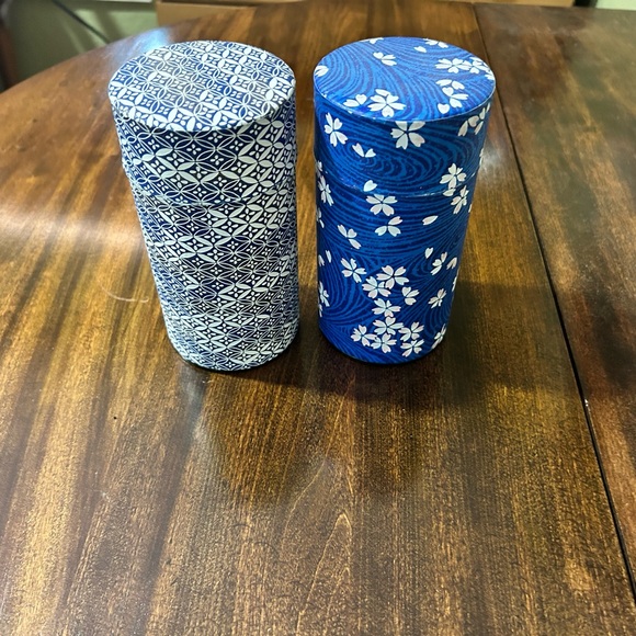 Teavana Blue and White Patterned Tea Canisters - Picture 1 of 4
